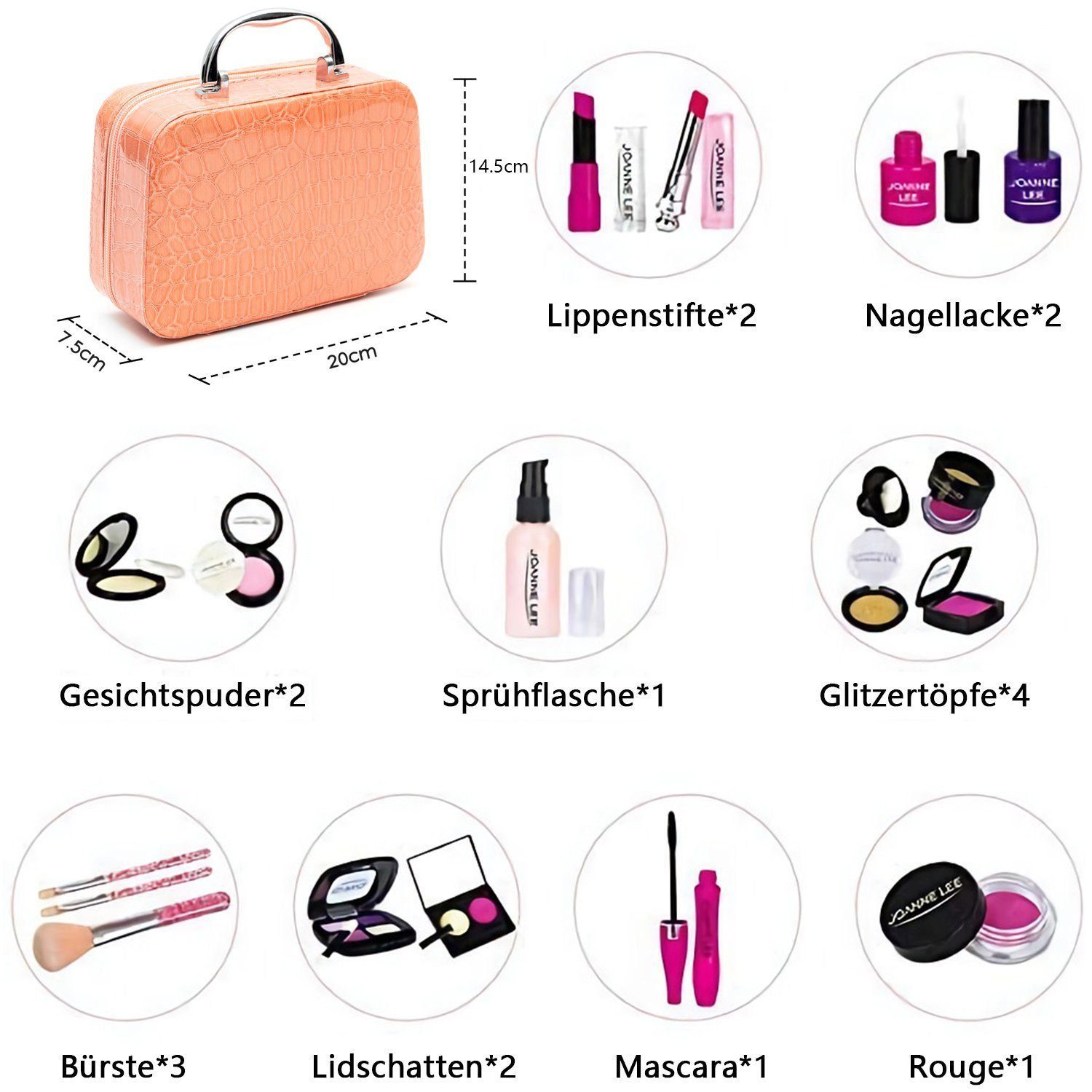 LBLA Lernspielzeug Kinderkosmetik-Set mit Schminkkoffer, Mädchen (19PCS Waschbar Makeup Spielzeug, Kinder Schminkkoffer Simuliertes Rollenspielzeug), Geschenke für Mädchen ab 3 Jahre