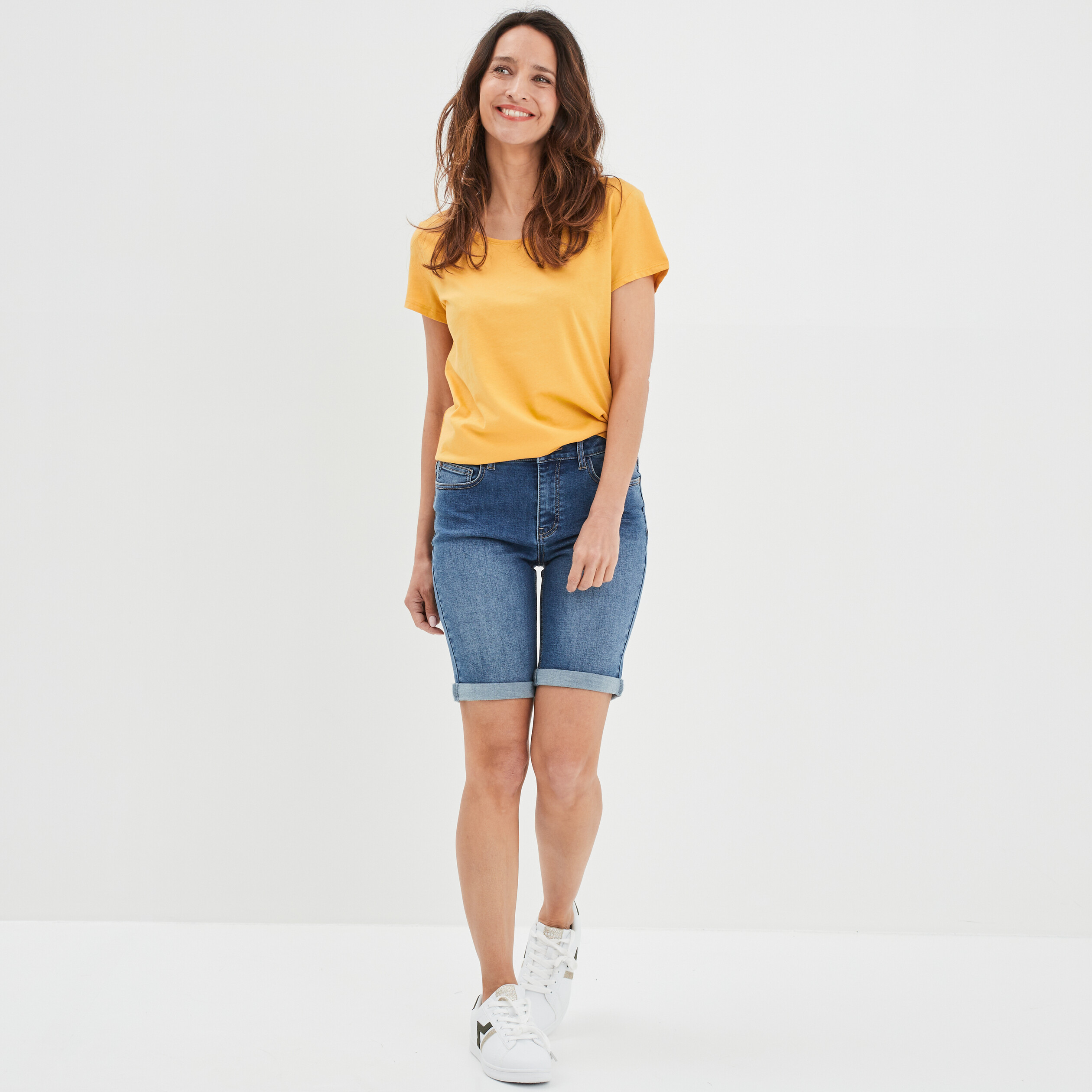 T-shirt manches courtes jaune moutarde femme | La Halle