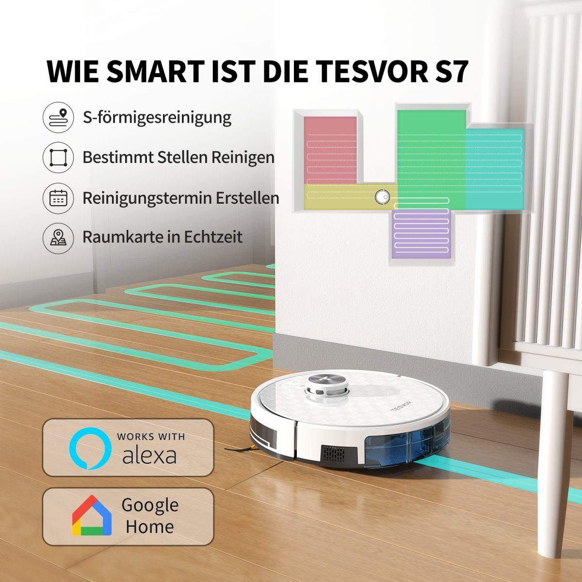 Tesvor Saugroboter S7 Pro Saugroboter Lasernavigation 6000PA mit Wischfunktion, Mit Staubbox beutellos,6000Pa