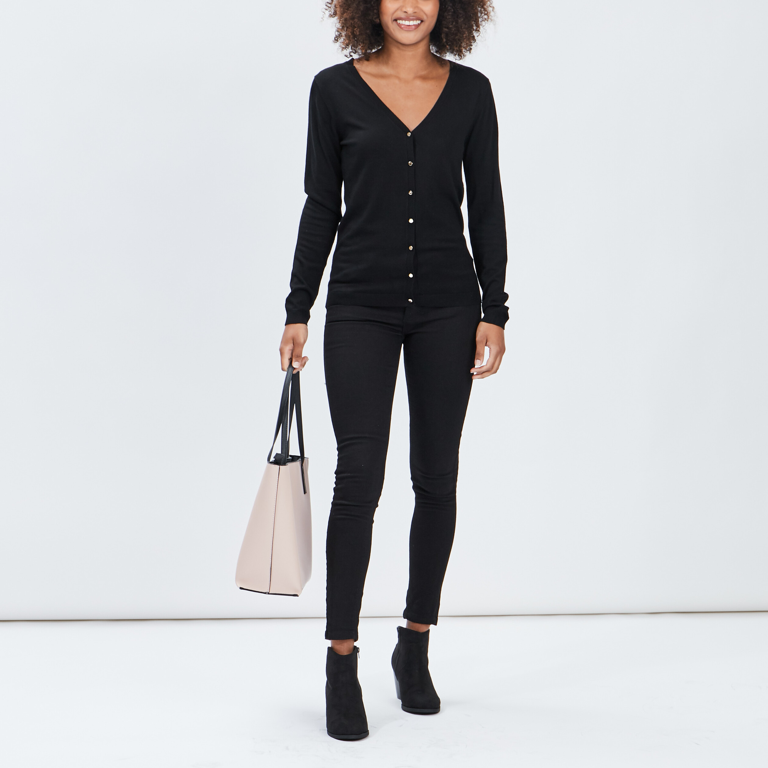 Gilet boutonné avec col en V noir femme | La Halle