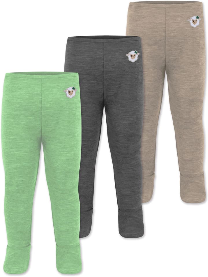 Normani Outdoor Sports 3er Pack Baby Merino Unterhose mit Füßen in Beige/Anthrazit/Grün günstig kaufen