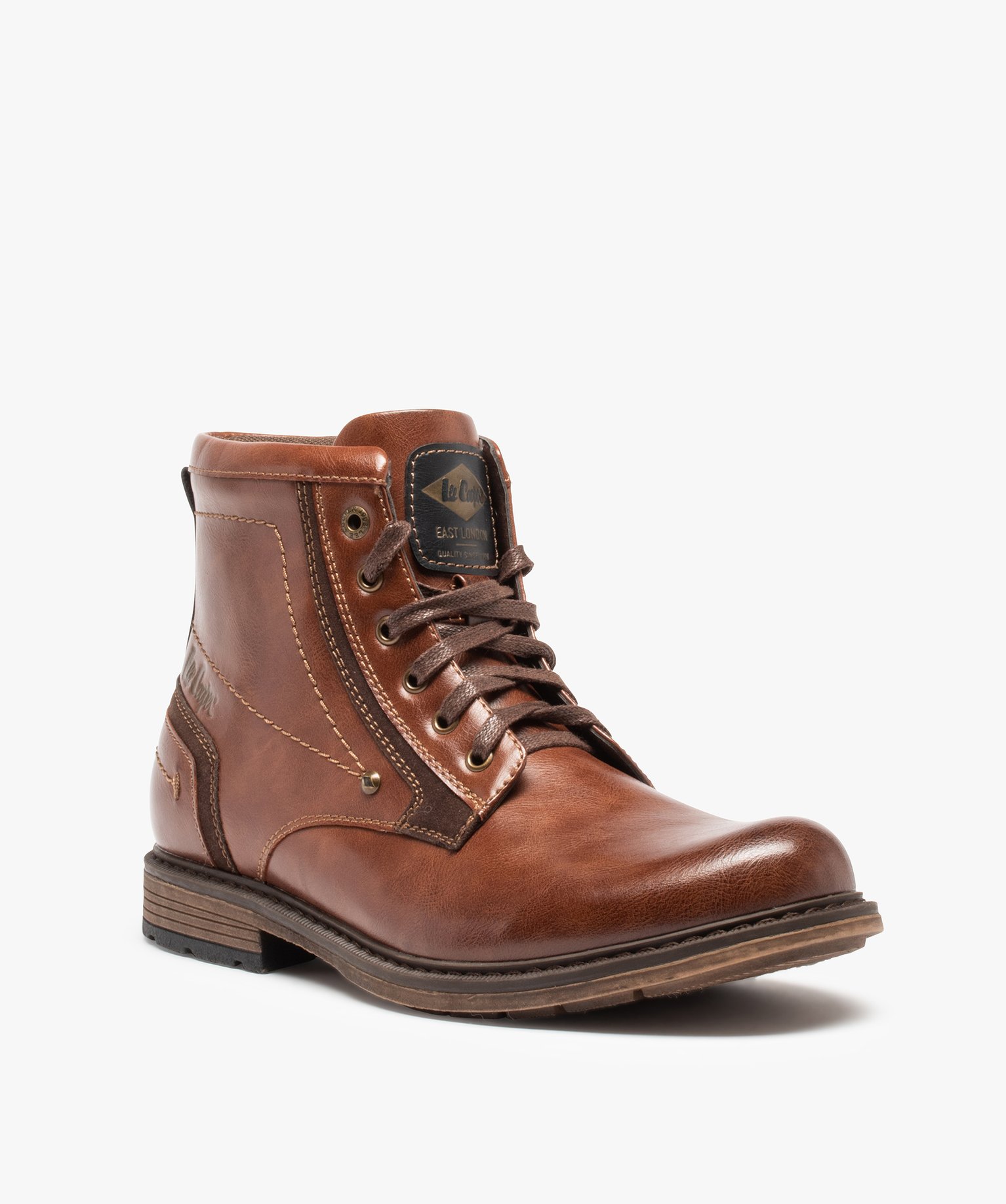 Boots homme unies à lacets fermeture zippée – Lee Cooper marron | GEMO