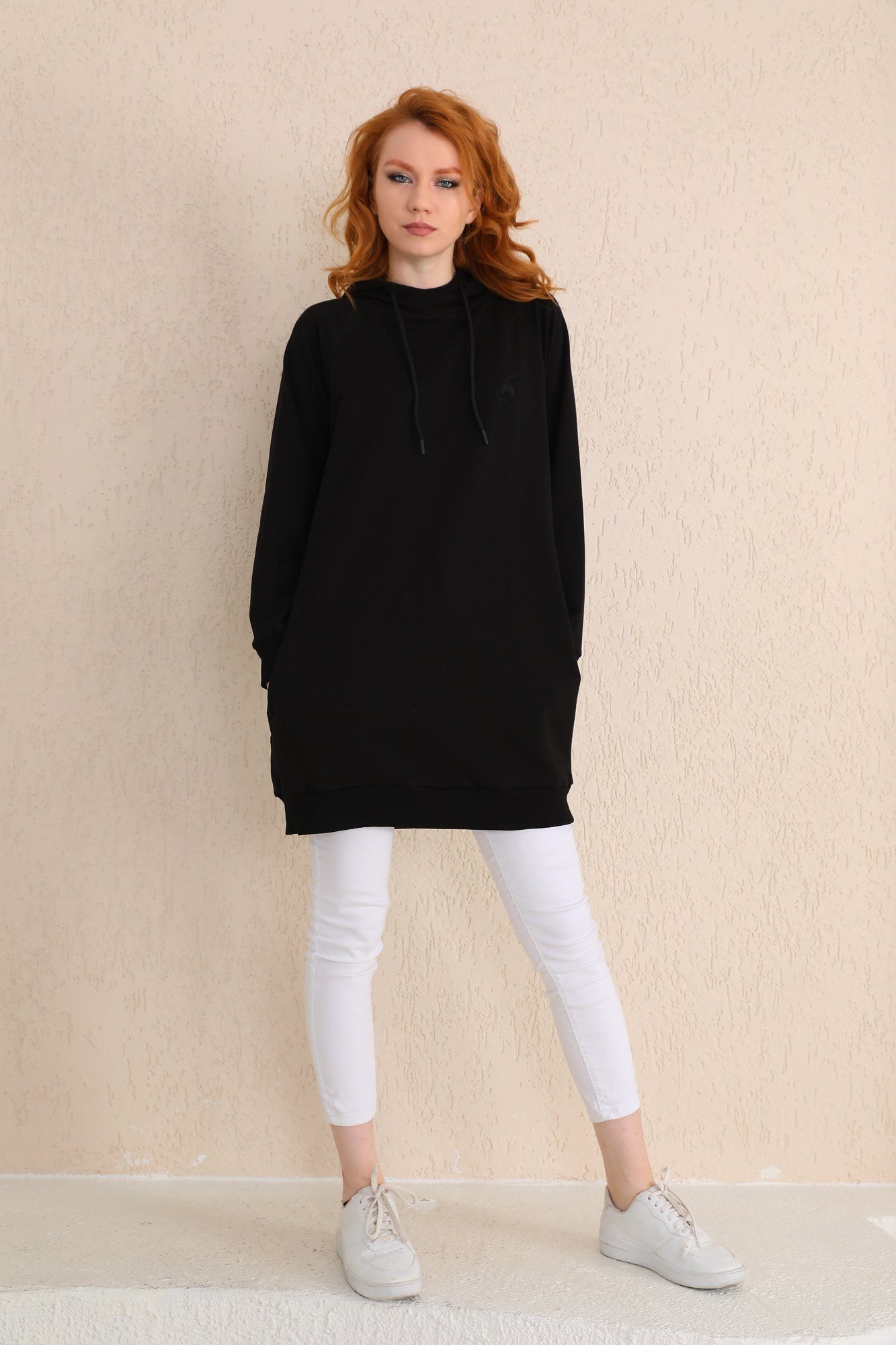 Bongual Sweatkleid Fleece Longpullover mit Kapuze