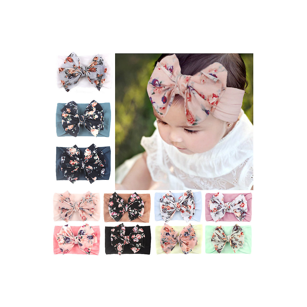 Elastisches Stirnband für Kinder Haarschmuck im Boho-Stil mit Blumen-Haarschmuck, Schleife für Kinder Haarschmuck