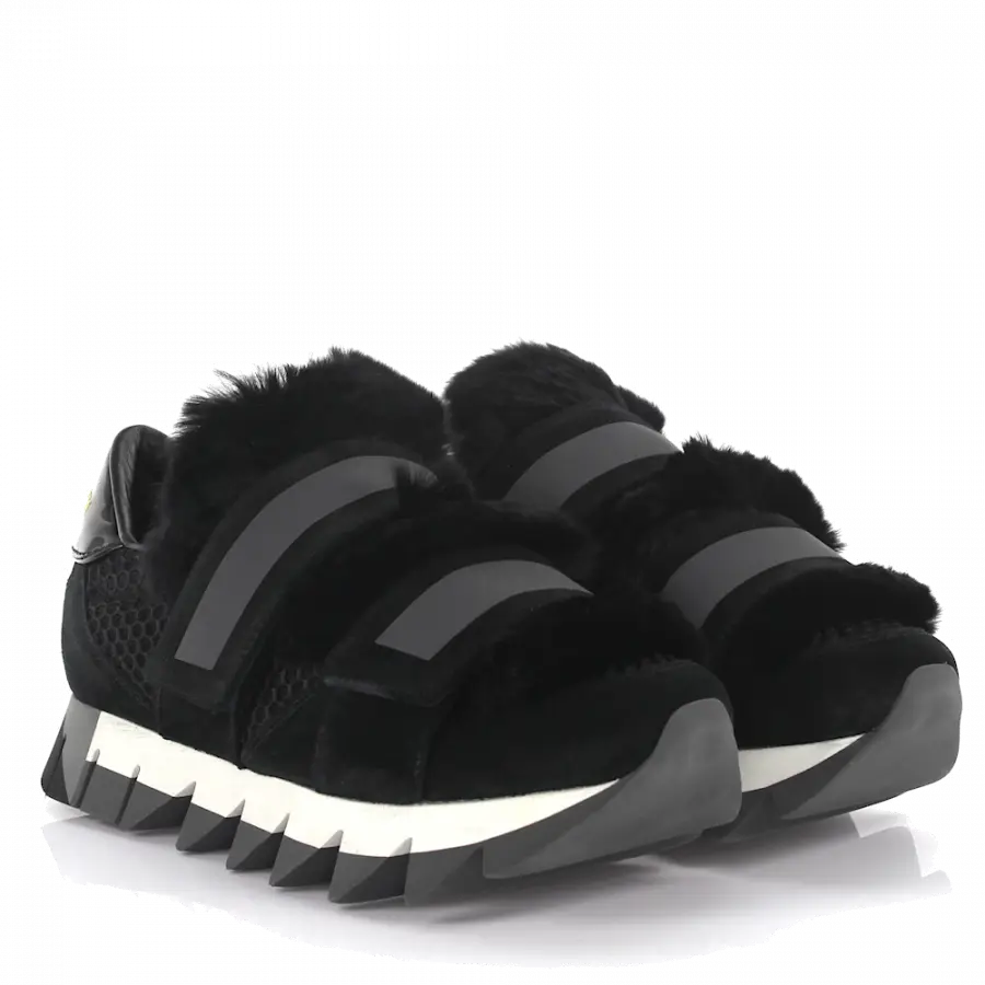 Dolce & Gabbana - Sneaker Leder Pelz Details schwarz - schwarz