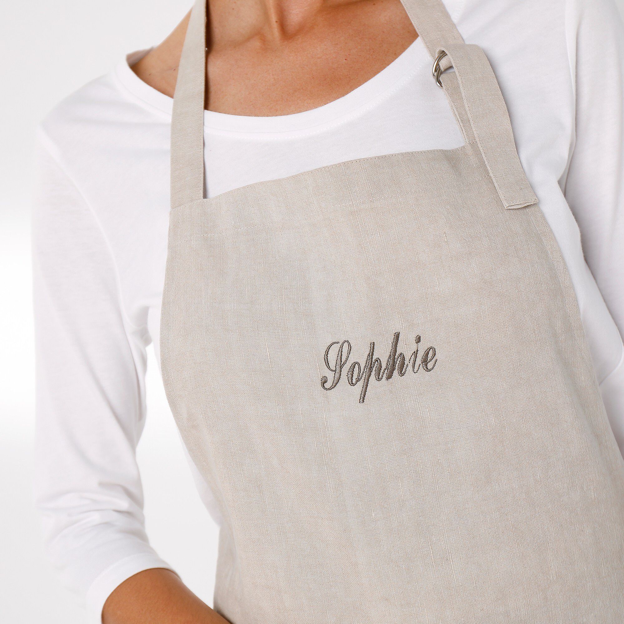 Tablier bavette coton et lin uni personnalisable
