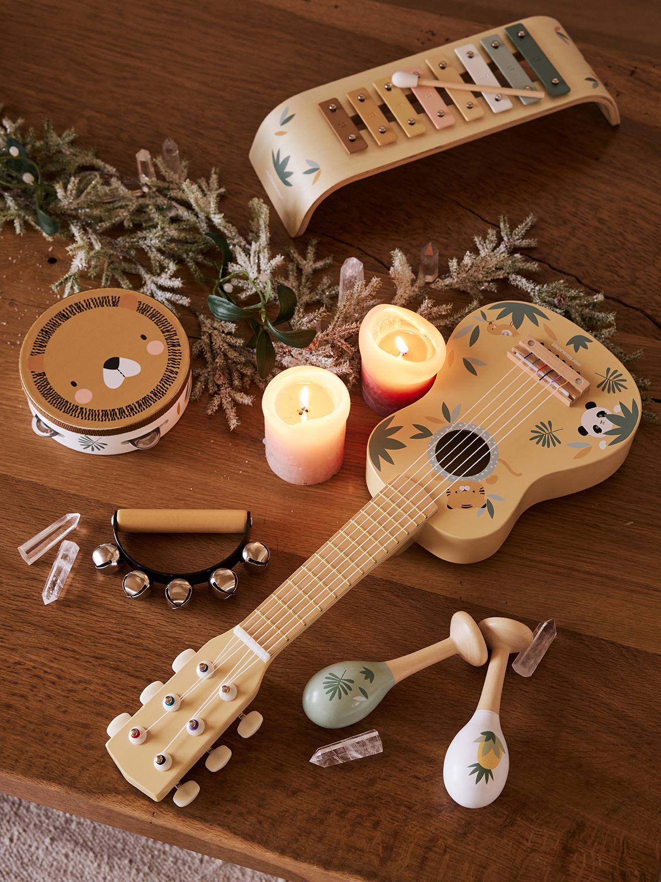 Vertbaudet Holz-Gitarre für Kleinkinder FSC - hellbeige/pandafreunde