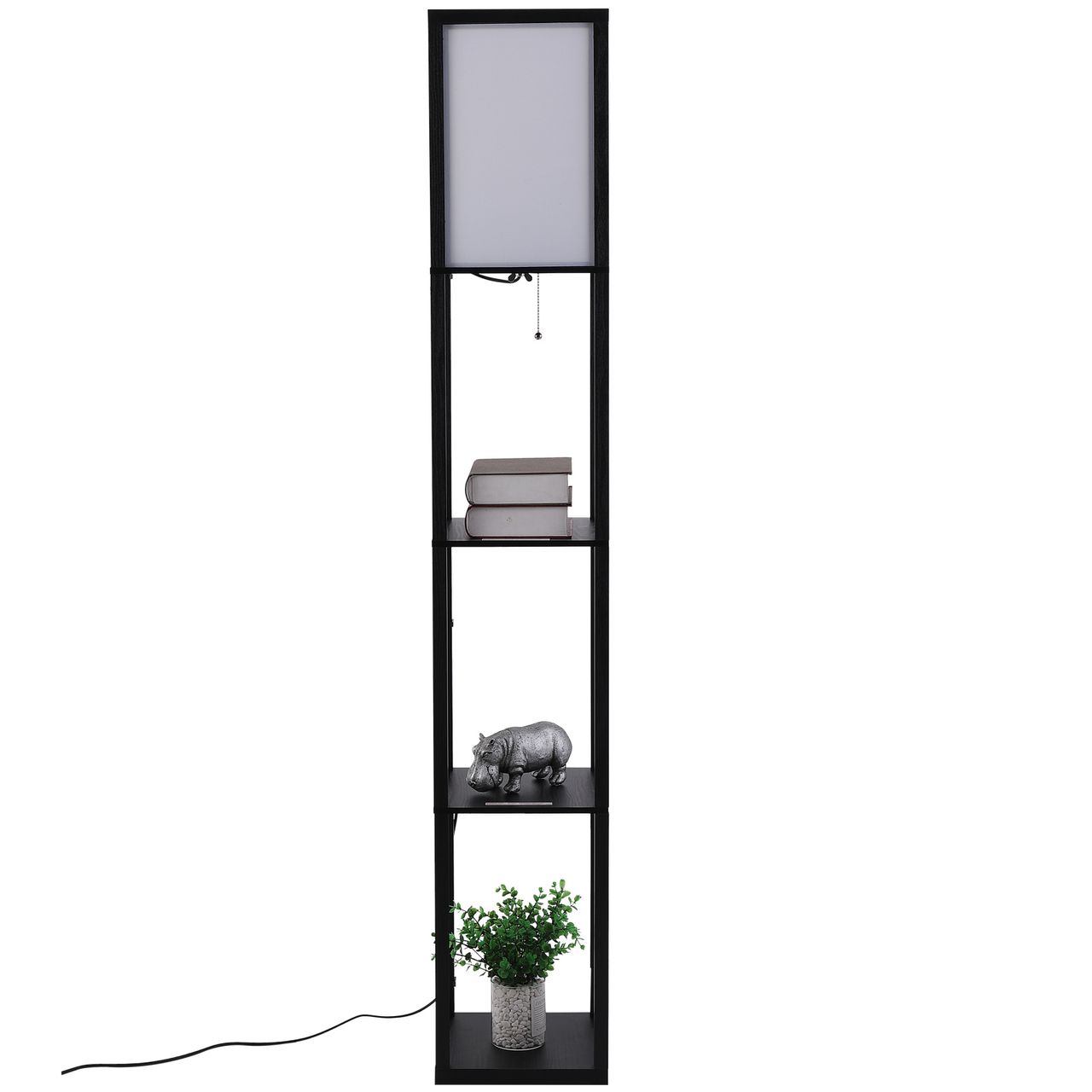 HOMCOM Stehleuchte mit Regalen Innenbeleuchtung Stehlampe E27 bis 40W Holzregal