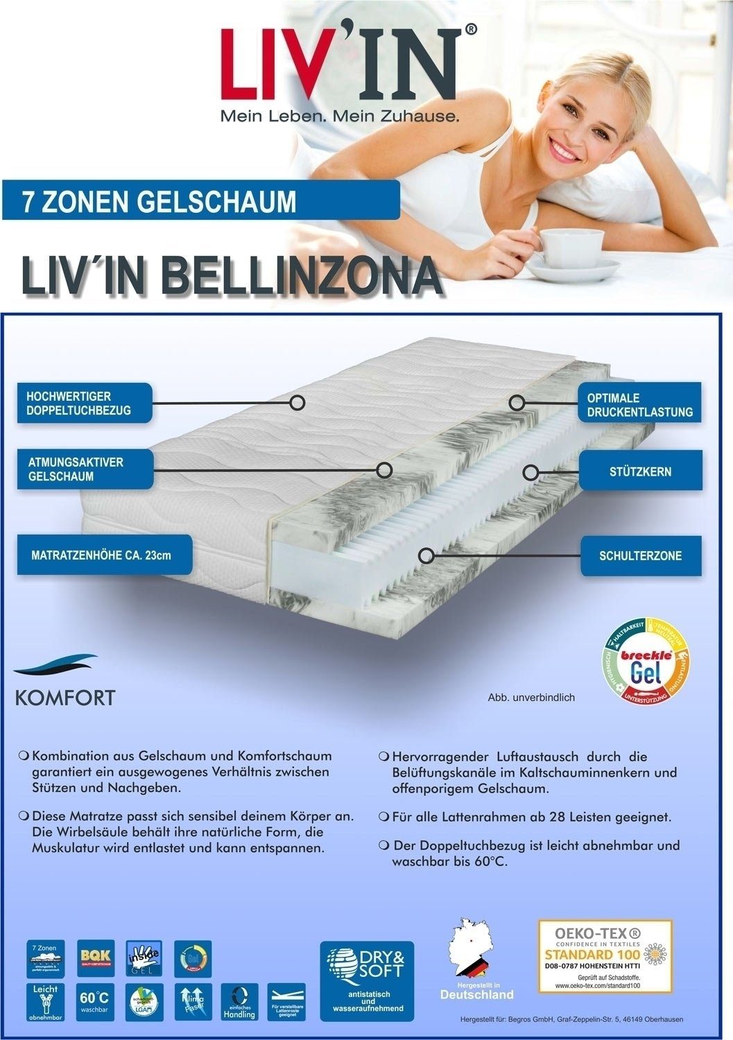 Taschenfederkernmatratze Gel-Hybridmatratze, BENDER, Kunstfaser, 23,00 cm hoch