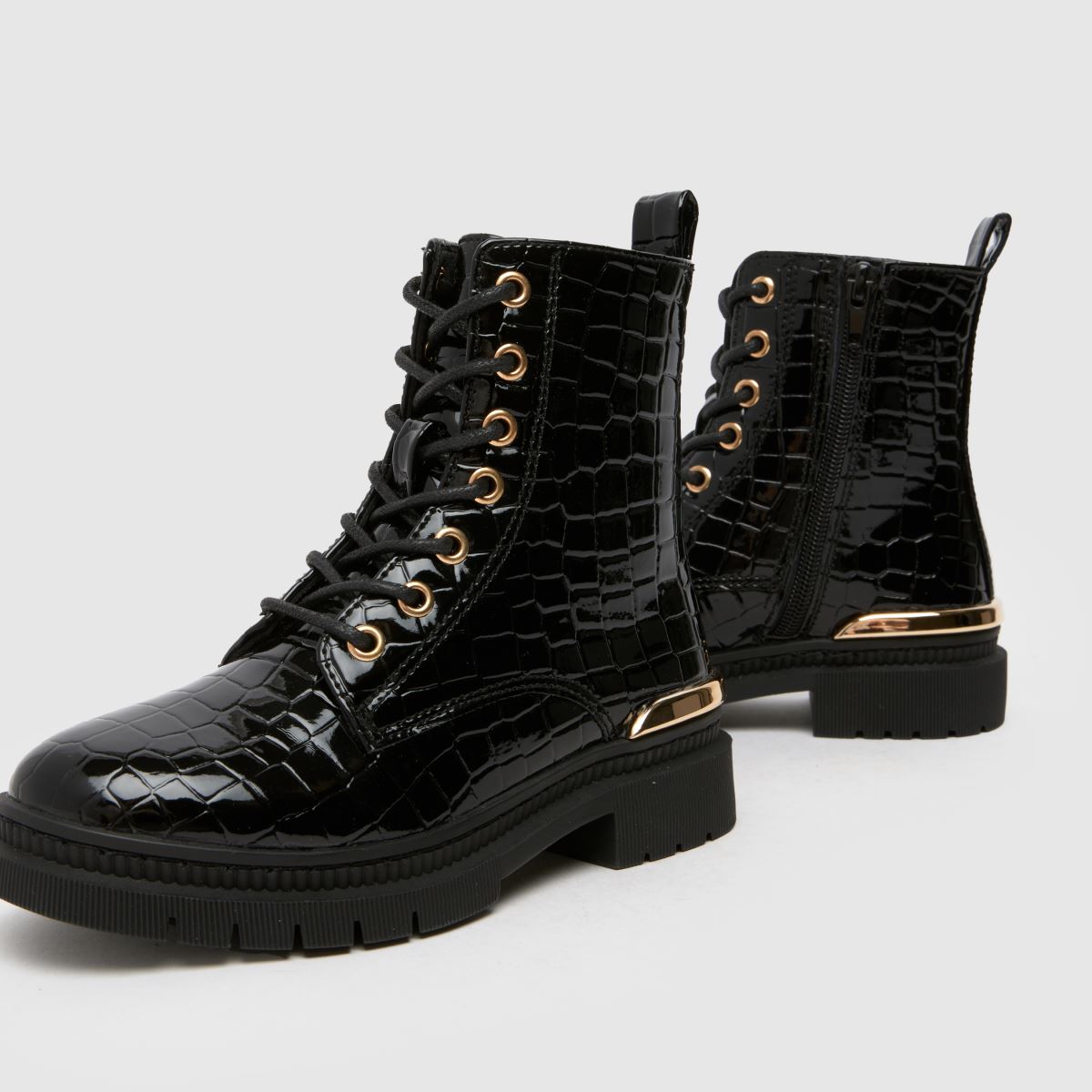 Schuh svarta Cindy lackerade krokodilfärgade flickstövlar