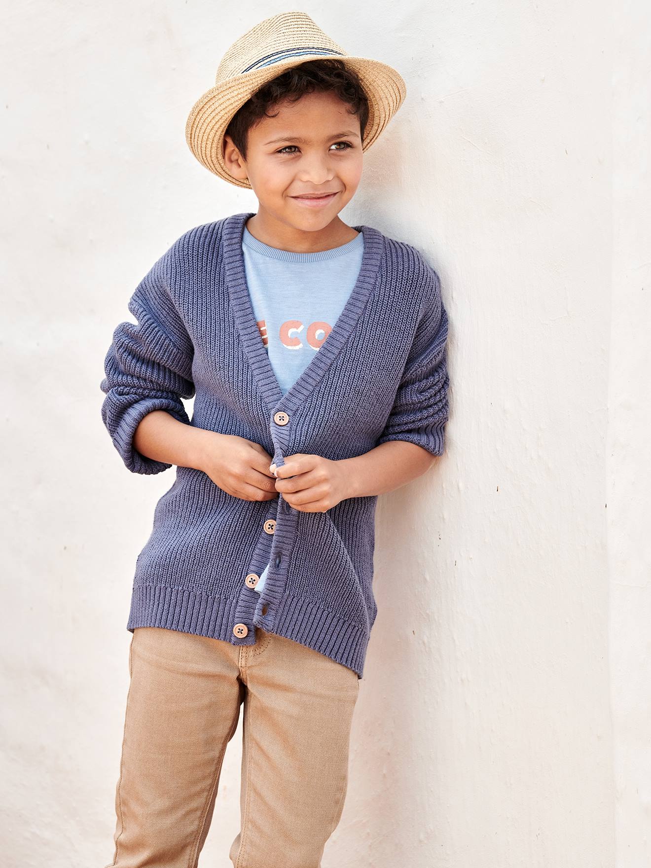 Vertbaudet Jungen Strickjacke mit V-Ausschnitt Oeko-Tex - dunkelblau