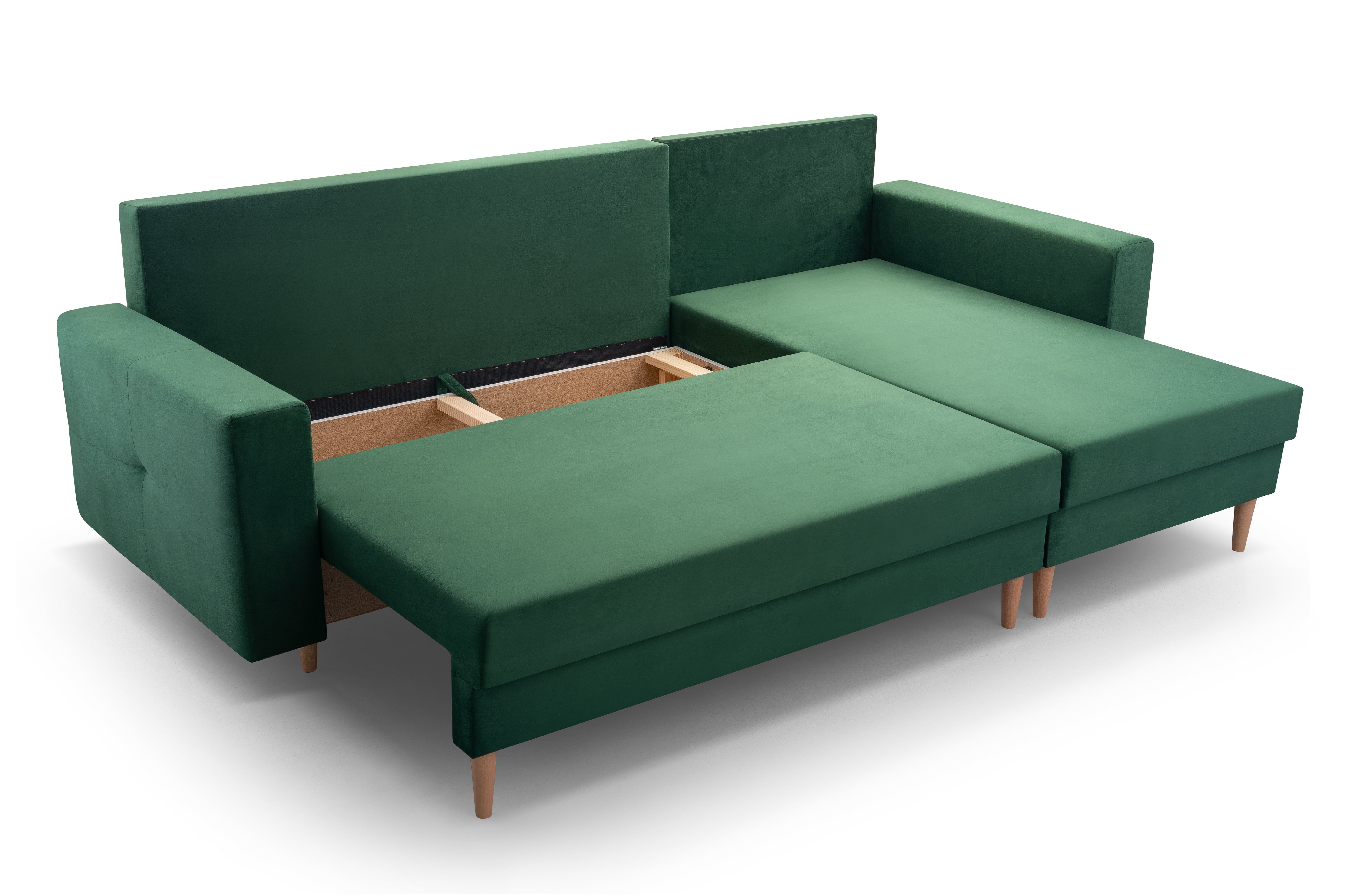 MOEBLO Ecksofa Carl, Ottomane Links als auch rechts montierbar Couch für Wohnzimmer, Schlafsofa Sofagarnitur Sofa Eckcouch L-Form Wohnlandschaft, mit Bettkasten und Schlaffunktion