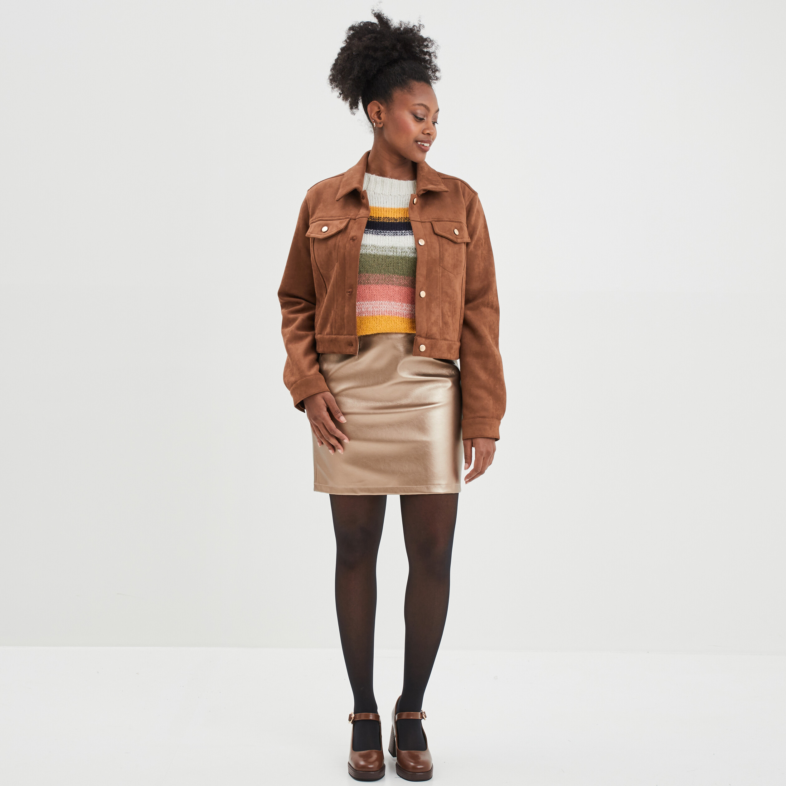 Veste suédine ajustée boutonnée marron foncé femme | La Halle