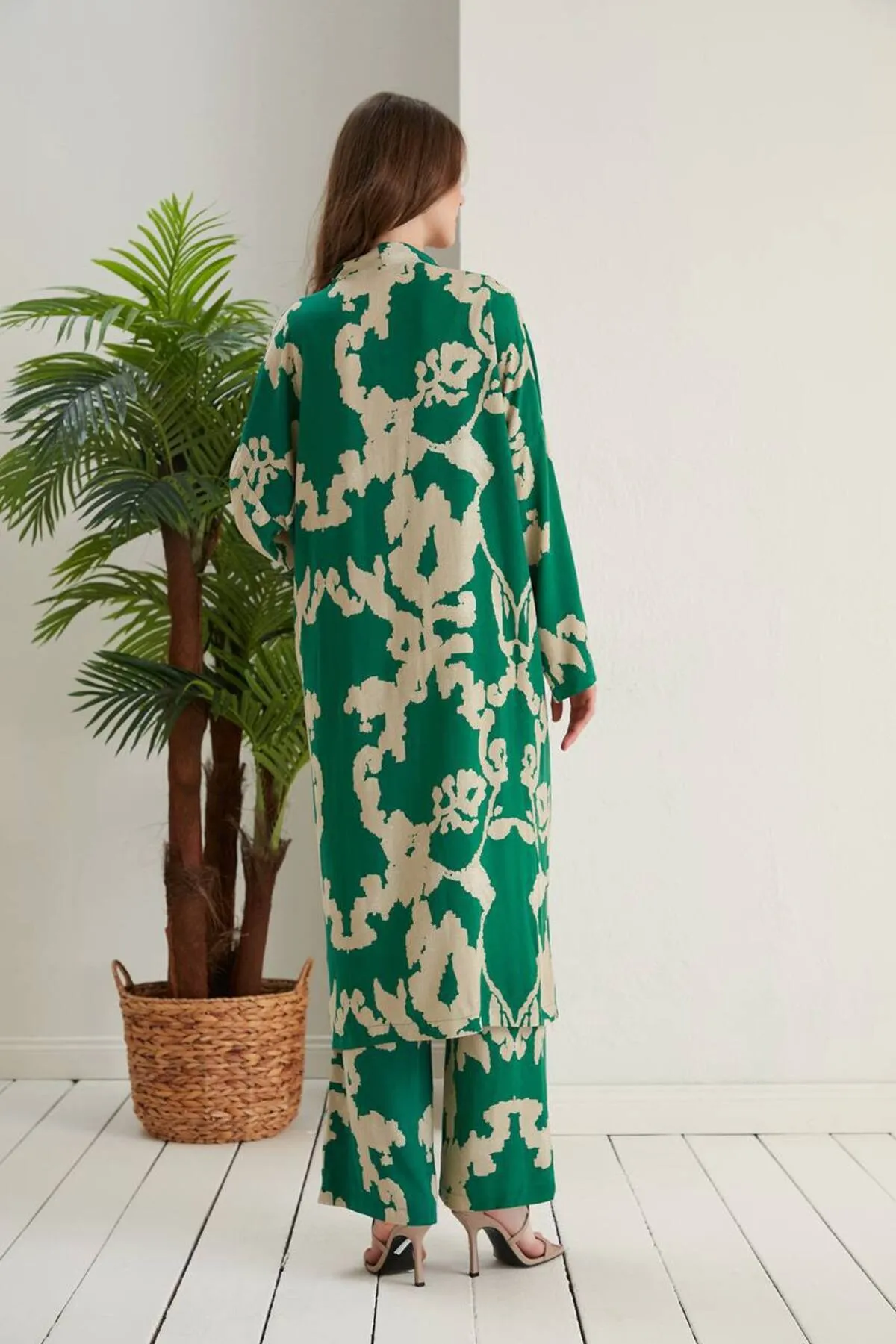 ZF BUTİK  Langes bedrucktes Kimono-Set