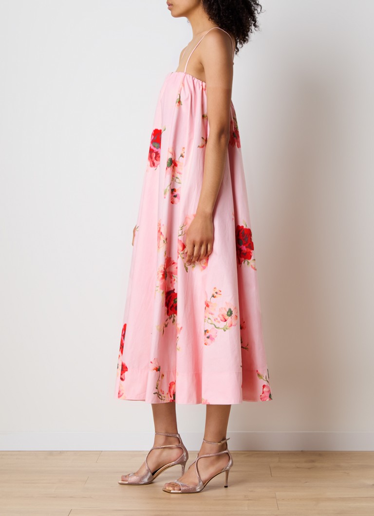 Rochie midi Zimmermann cu imprimeu floral și detalii plisate.