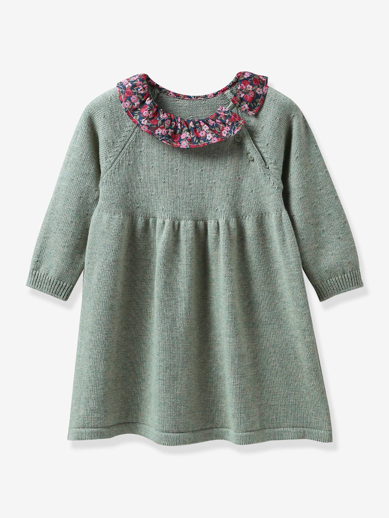 Cyrillus Baby Strickkleid mit Liberty-Kragen CYRILLUS - pistaziengrün