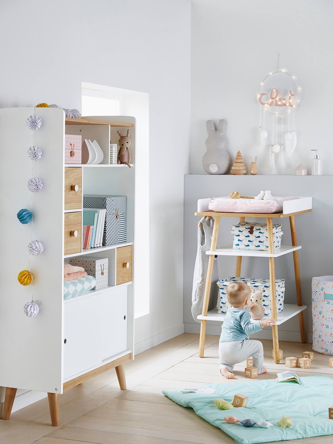 Table à langer LIGNE CONFETTI blanc/bois