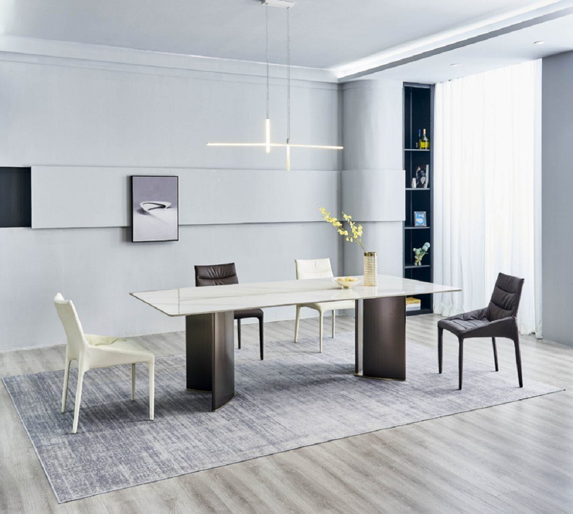 JVmoebel Esszimmer-Set Großes Esszimmer Set Rechteckiger Weißer Esstisch 4x Textilstühle 5tlg, (5-St., 1x Esstisch + 4x Stühle), Made in Europa