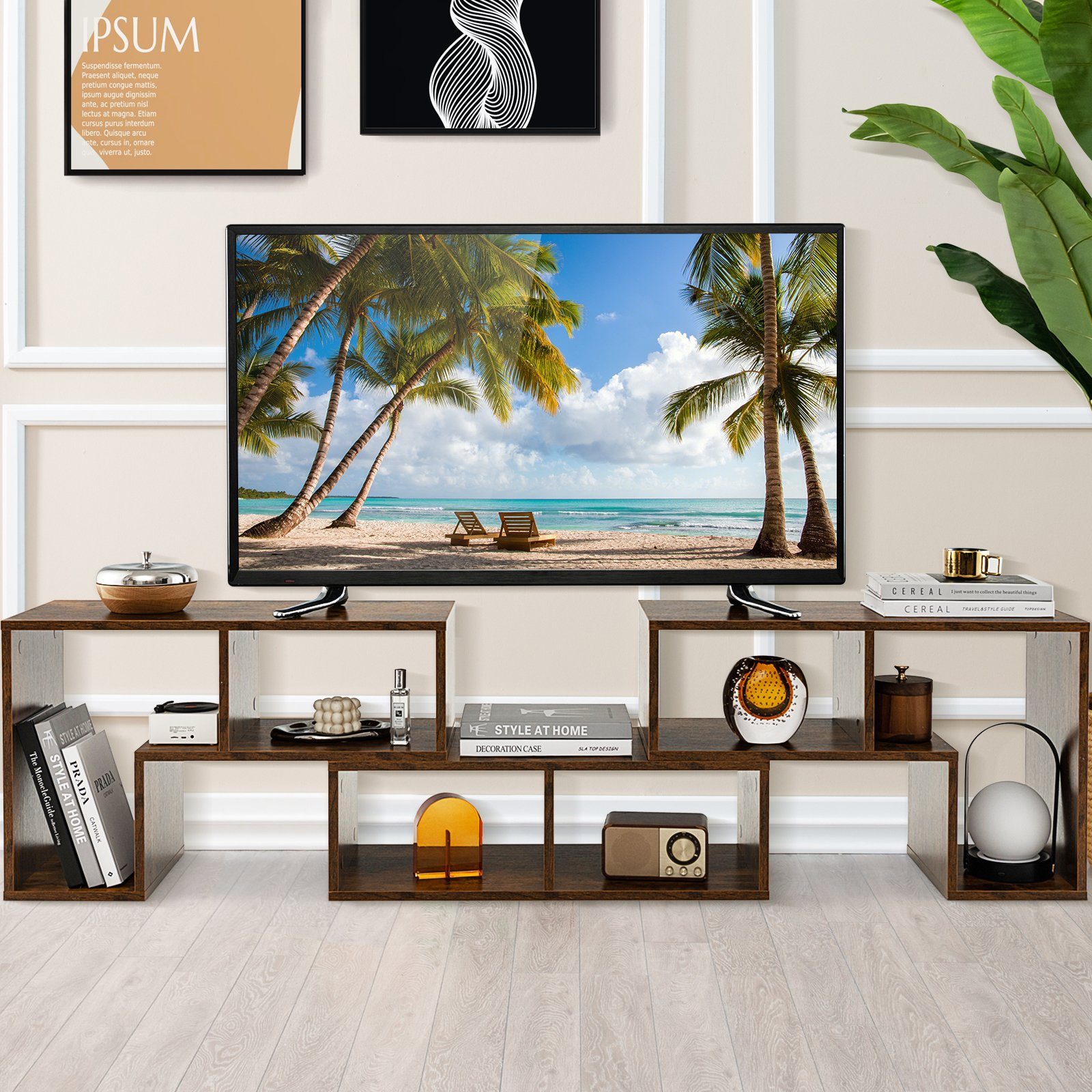 COSTWAY TV-Schrank Lowboard 3-teilig, Frei Kombinierbar, für TVs bis zu 65