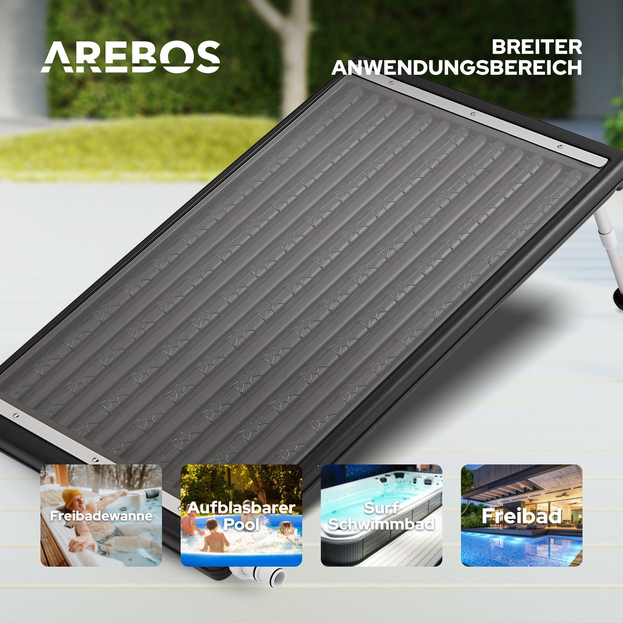 Arebos Solarabsorber Solarmatte Pool Solarheizung Poolheizung Solar Heizung, 0,72 m² Absorberfläche, Stück, Poolheizung, Wasser Erhitzung durch Solar