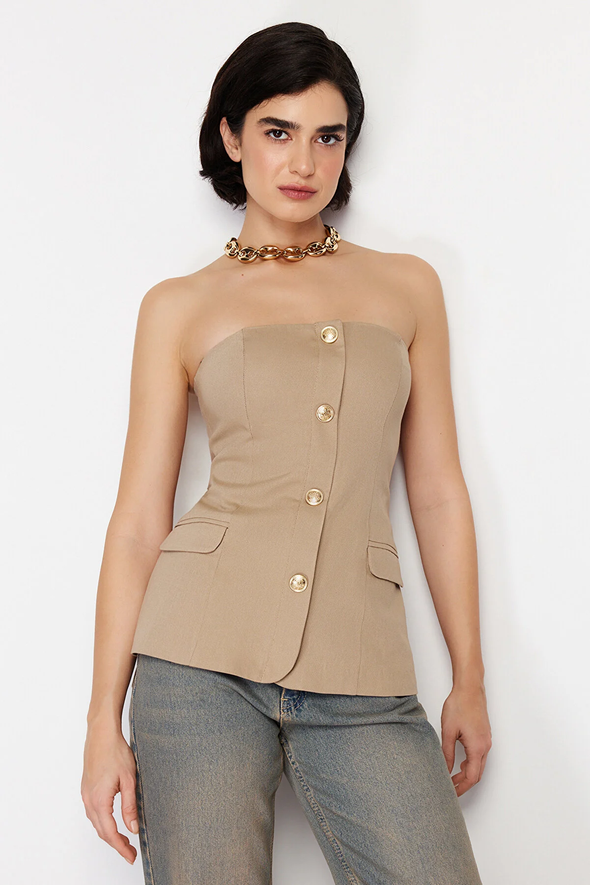 Trendyol Collection  Beige Premium Regular Webweste TWOSS24YE00021