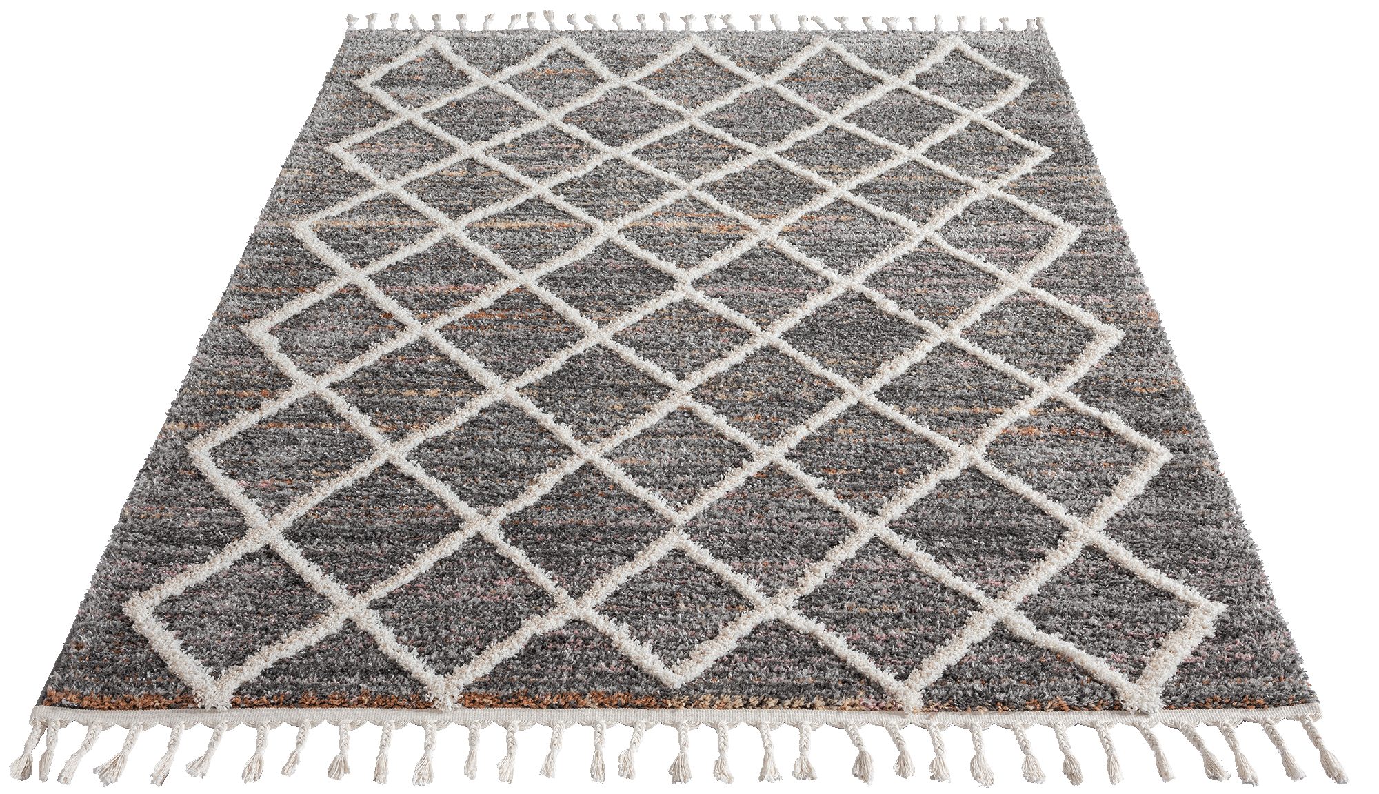Hochflor-Teppich Vera Handmade-Look, 3D Effekt, Rauten-Muster, Super Weich, the carpet, Rechteck, Höhe: 30 mm, Wohnzimmer, Schlafzimmer, Fransen, Hochwertig