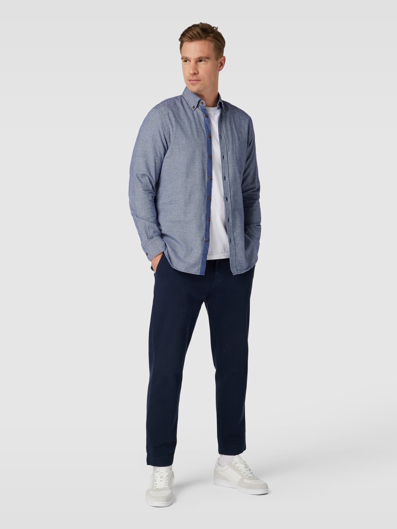 Flanellhemd mit Button-Down-Kragen in marineblau