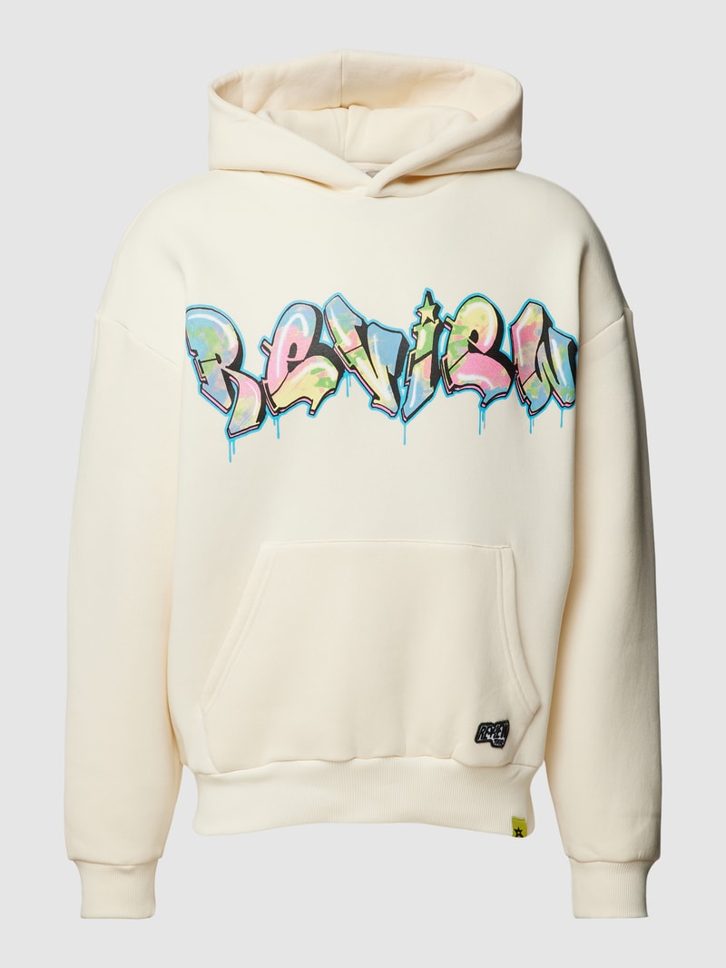 Oversized Hoodie mit Motiv-Print in ecru