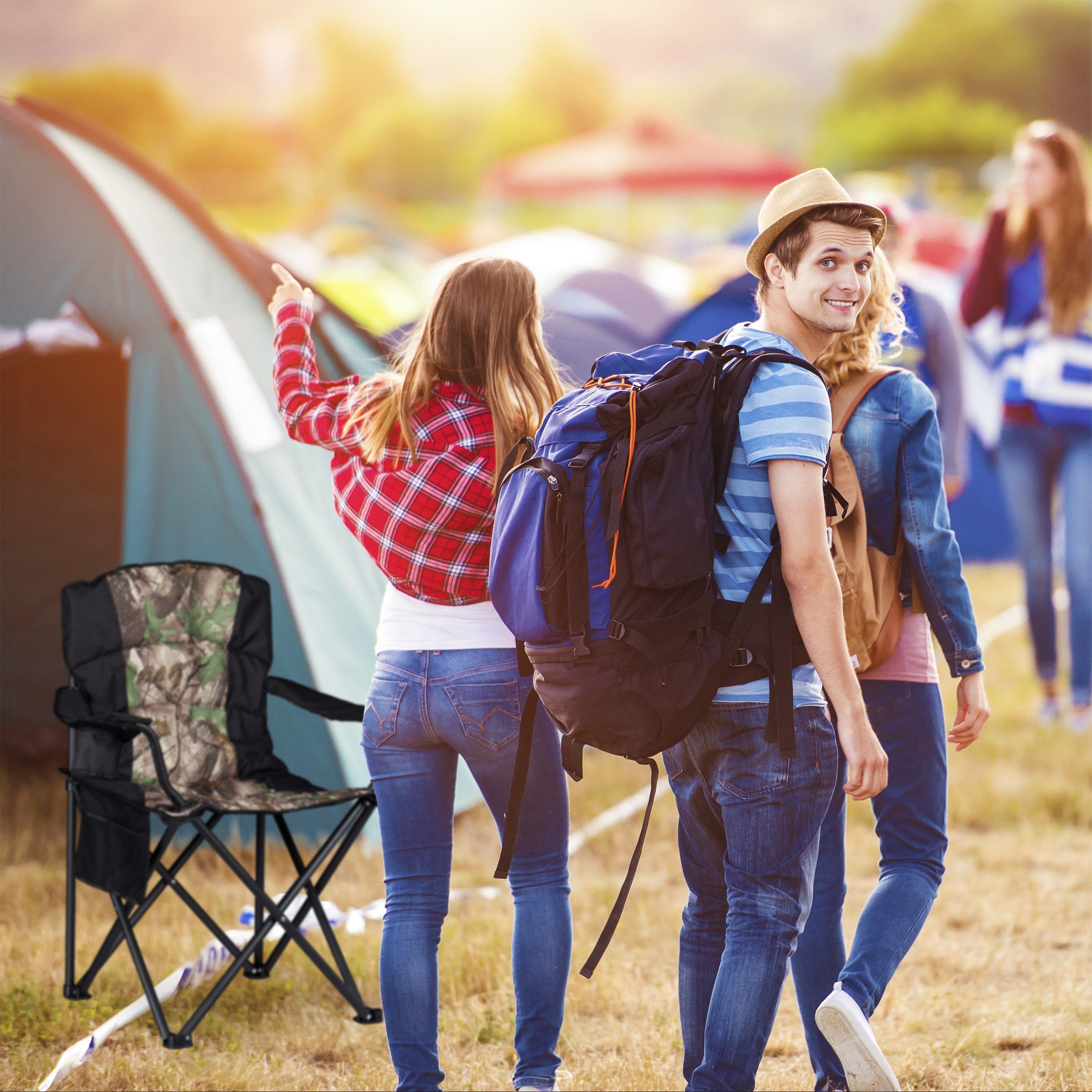 relaxdays Campingstuhl Campingstuhl mit 2 Getränkehaltern
