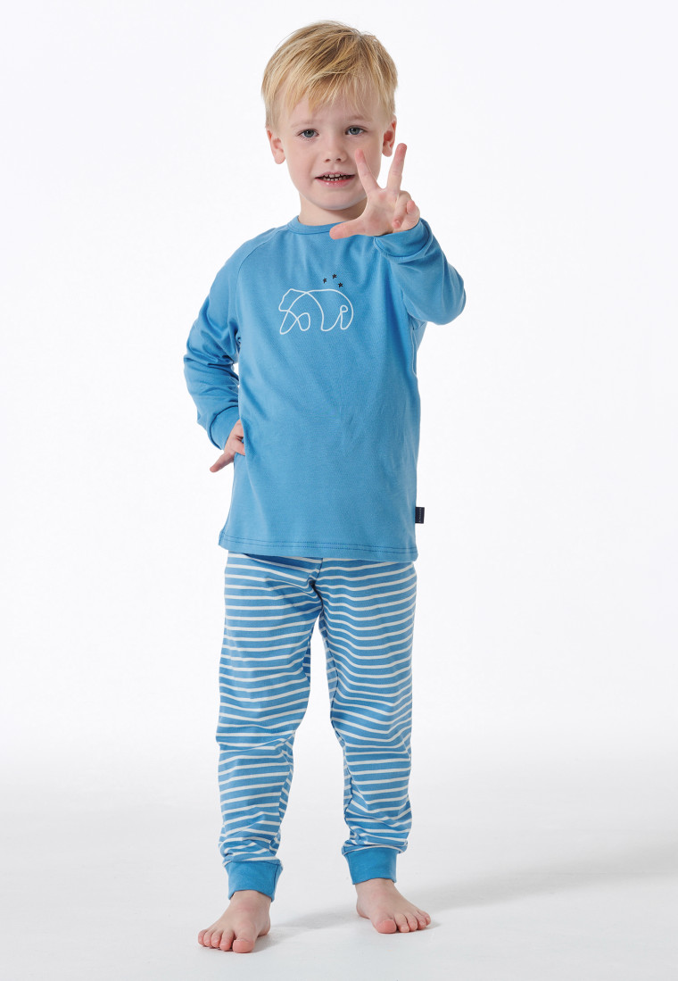 Schlafanzug lang Organic Cotton Bündchen Bär Ringel hellblau - Natural Love