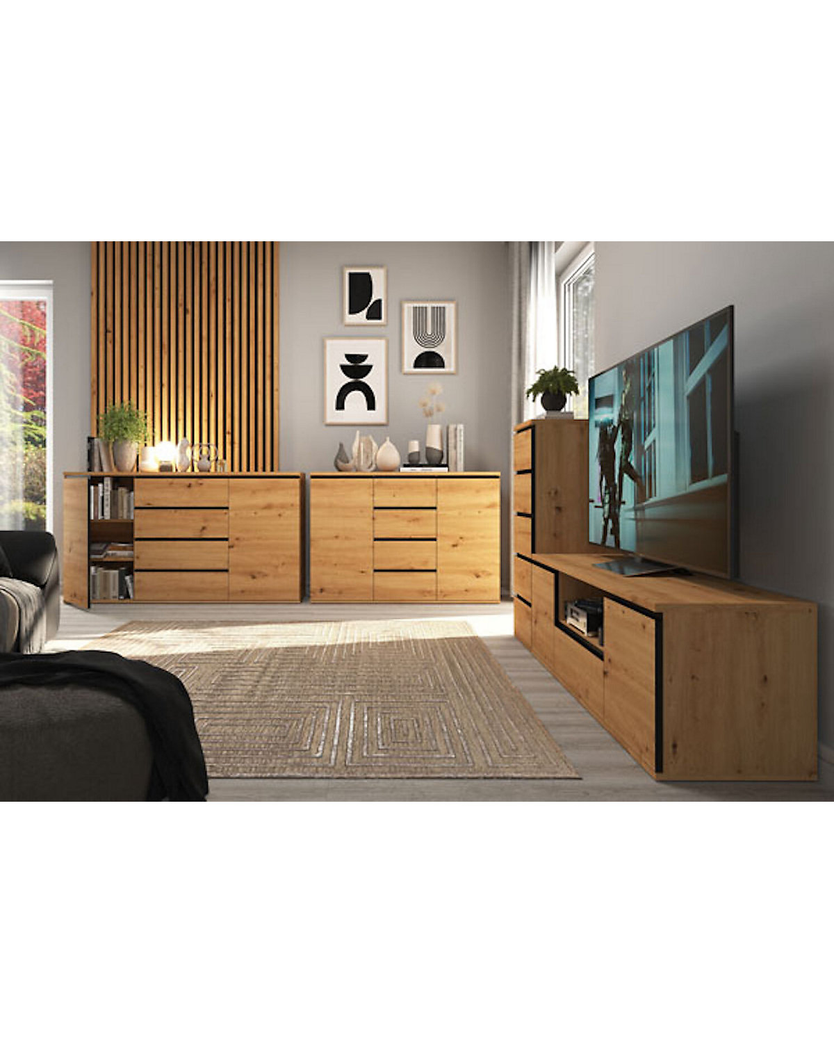 Kleiderschrank Naxos Drehtürenschrank Spiegel 165cm artisan eiche schwarz matt