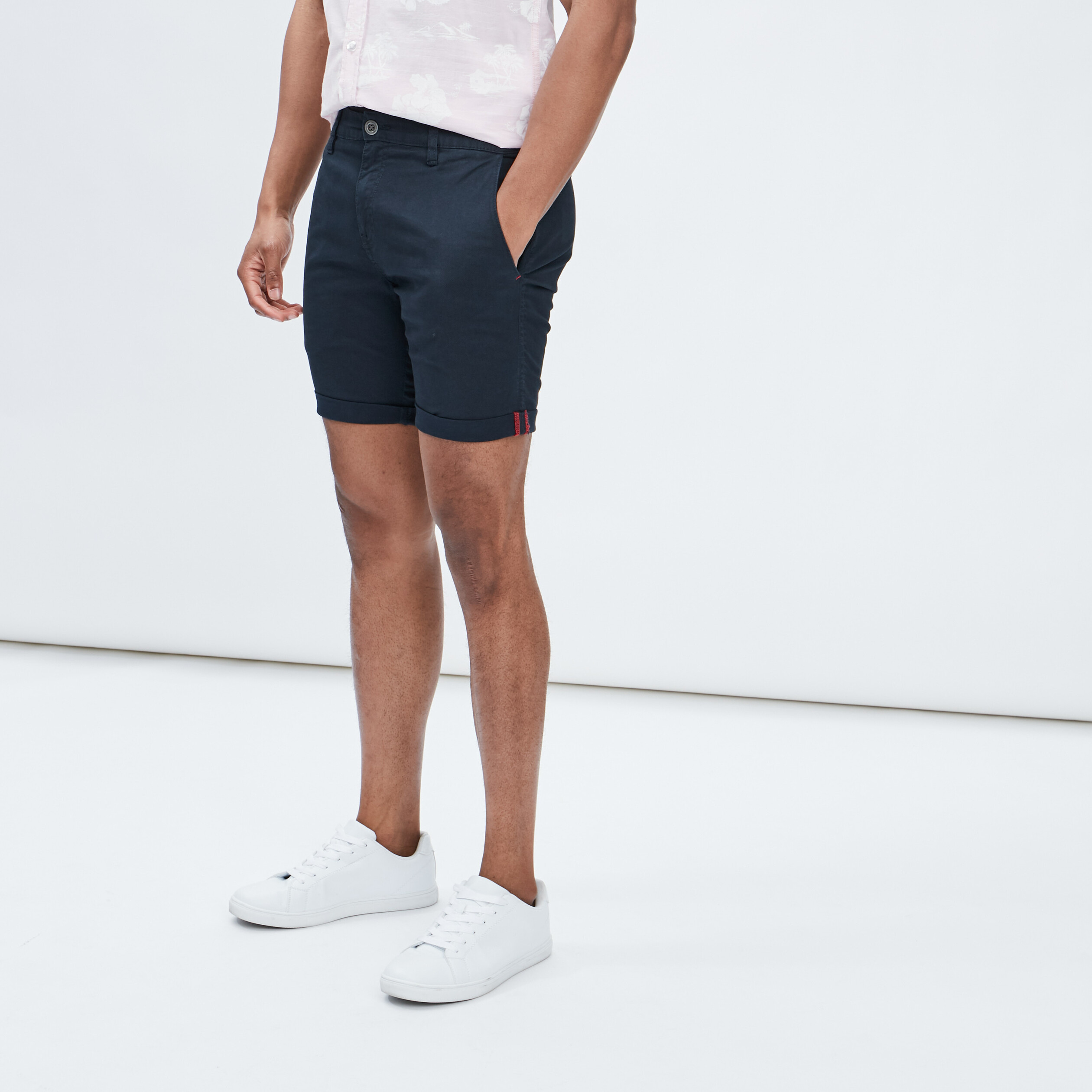 Bermuda droit coton ourlets retroussés bleu marine homme | La Halle