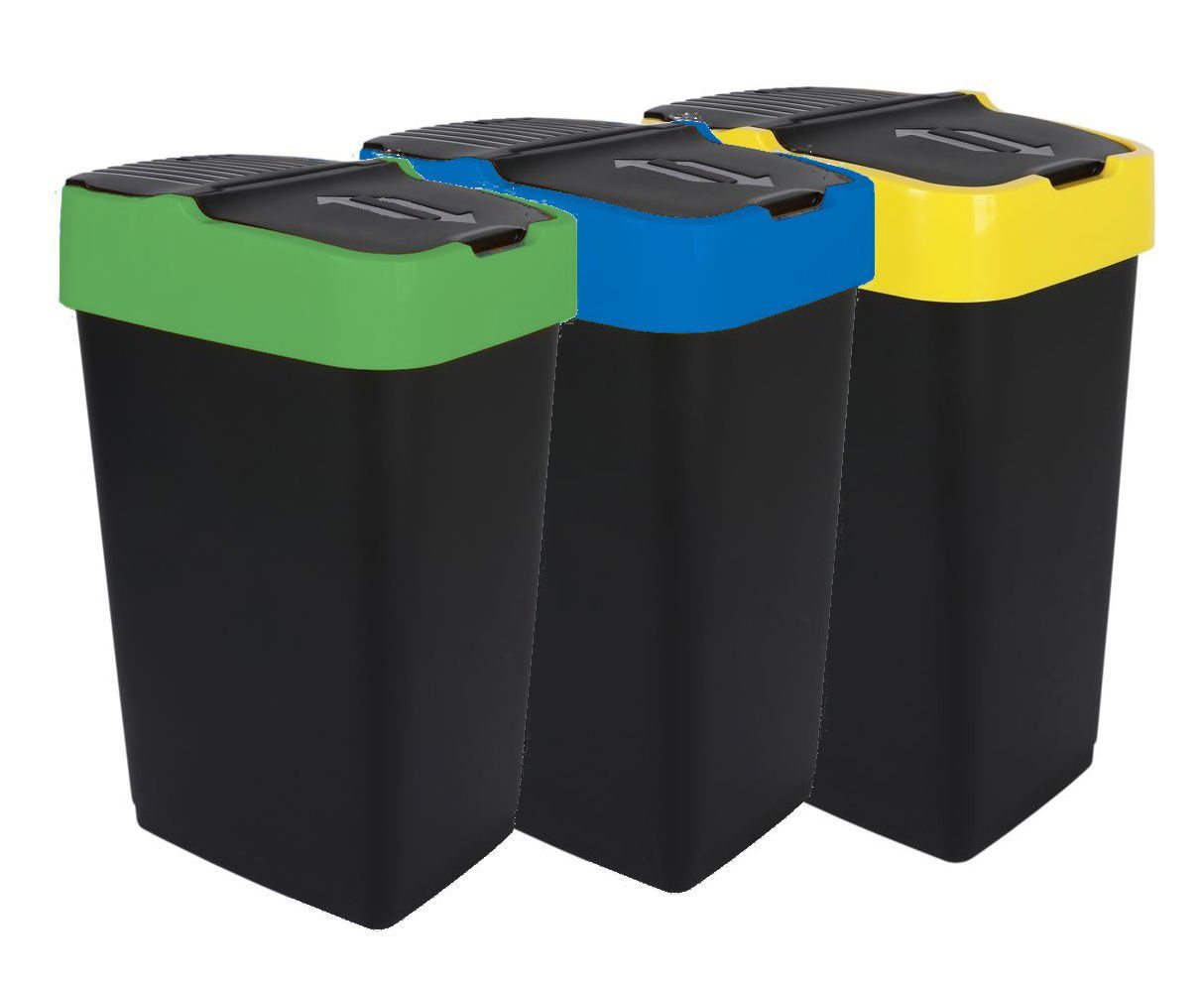 Spetebo Mülleimer Abfalleimer mit Schwingdeckel - 3er Set / 18 Liter
