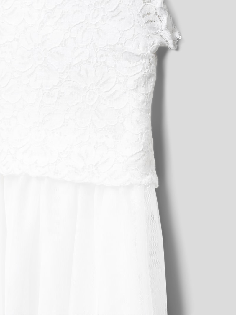 Midikleid mit Spitzenbesatz in weiß