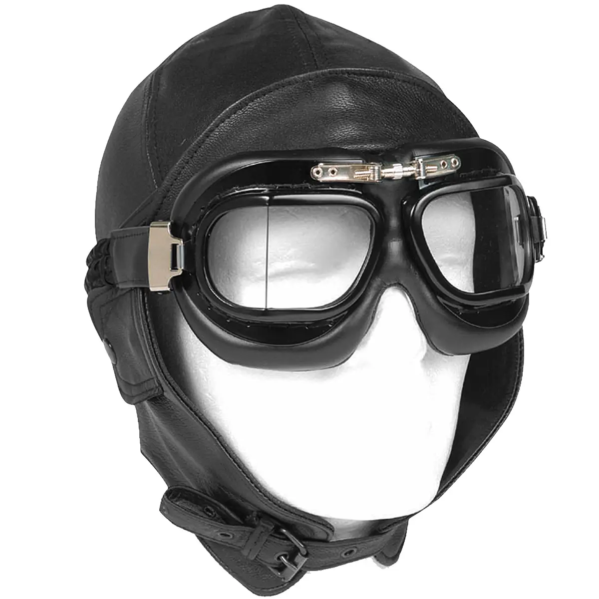 Flieger Lederhaube schwarz