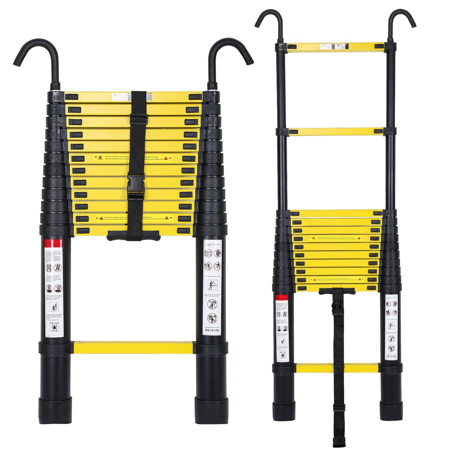 Gimisgu Teleskopleiter Teleskopleiter Alu 3.8m Ausziehleiter mit haken Anlegeleiter