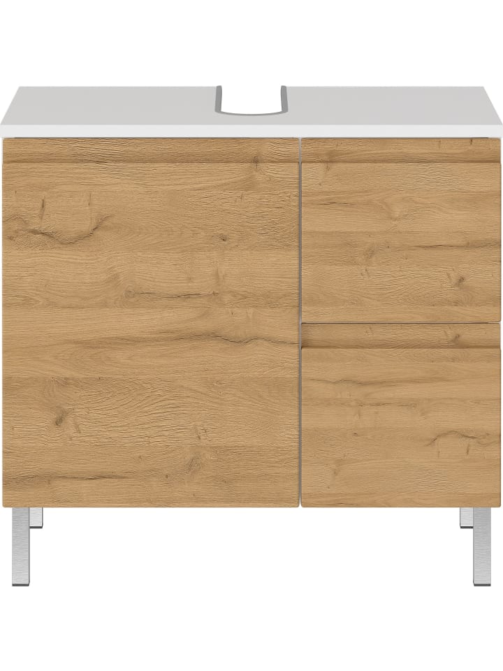 KADIMA DESIGN Unterschrank für Waschbecken, Weiß-Eiche, 60x34x56 cm, mit Chromfüßen günstig kaufen onesize