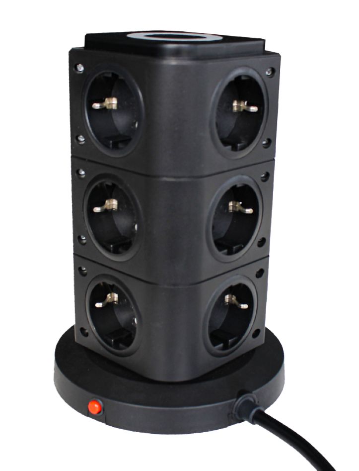 Schwabe 18222 Power Tower 12 x jordet 3 x USB med induktionsoplader 2m kabel