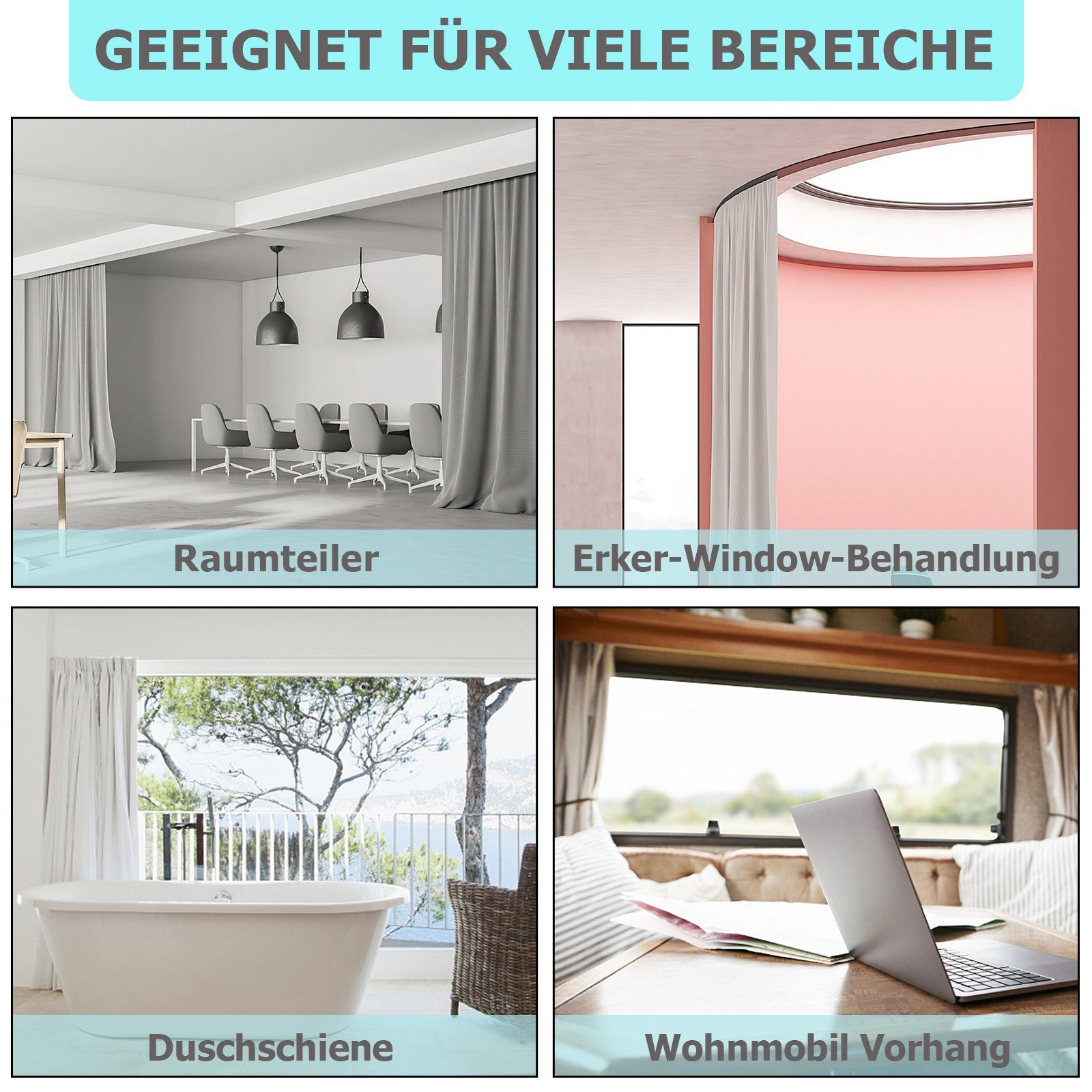 Gardinenschiene Gardinenschiene Biegbar Flexibel Vorhangschiene,3M, Lospitch, Geliefert mit komplettem Zubehörsatz