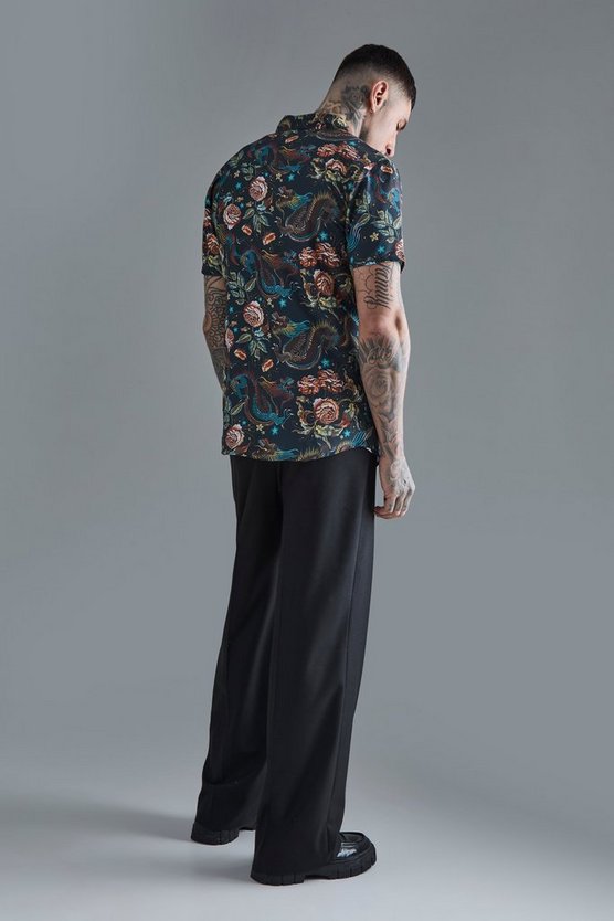 Tall kurzärmliges Hemd mit Drachen-Print