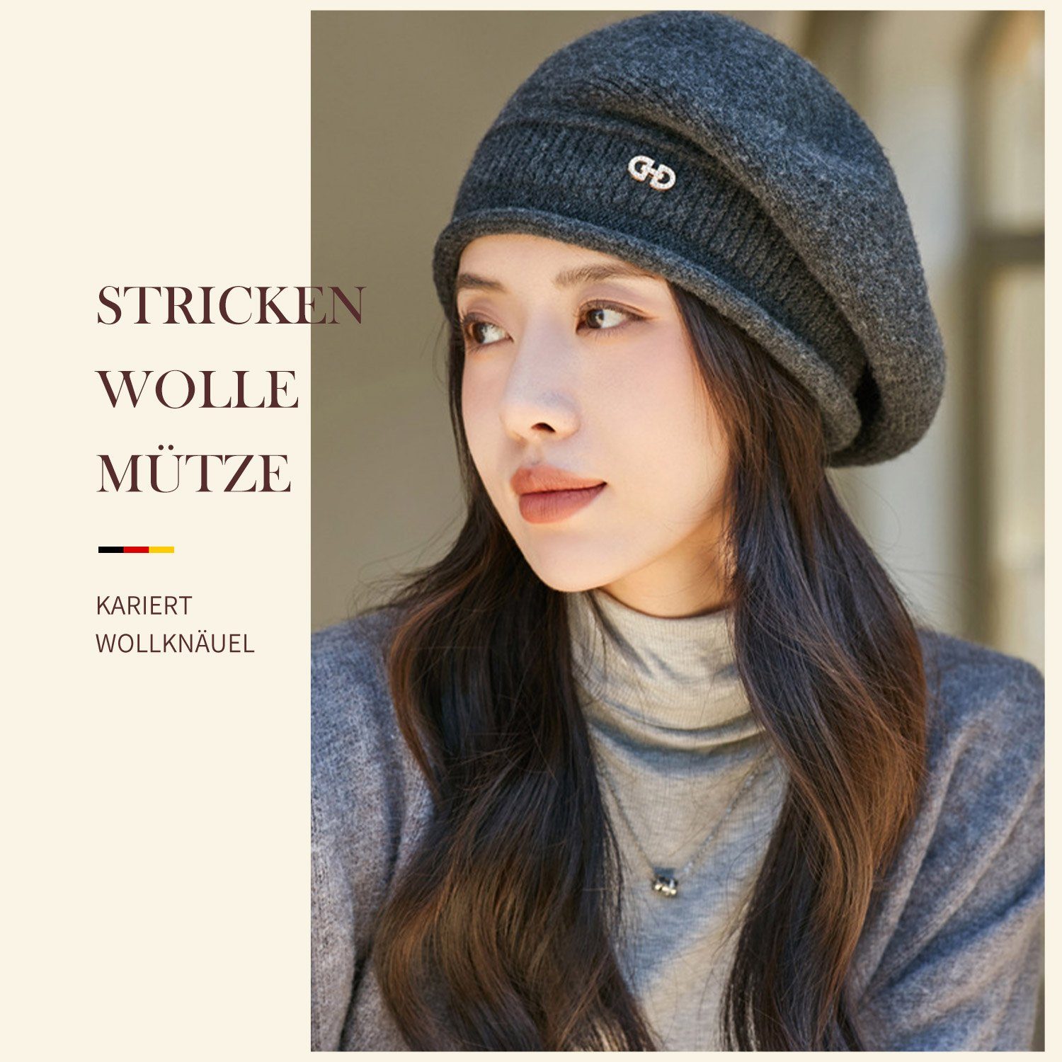 MAGICSHE Baskenmütze Baskenmütze Damen Strickmütze Warm Barett Mütze Wolle