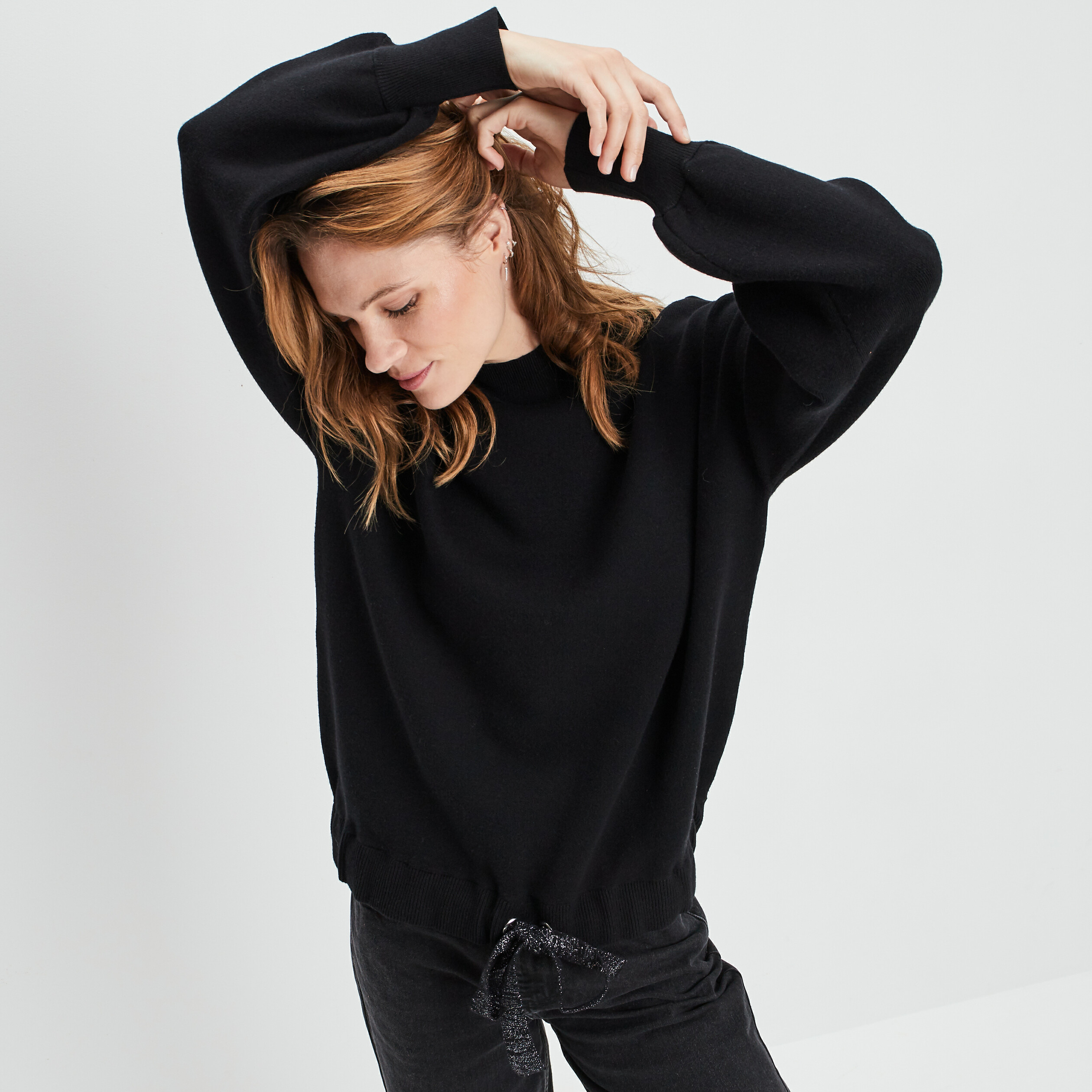 Pull avec col montant noir femme | La Halle