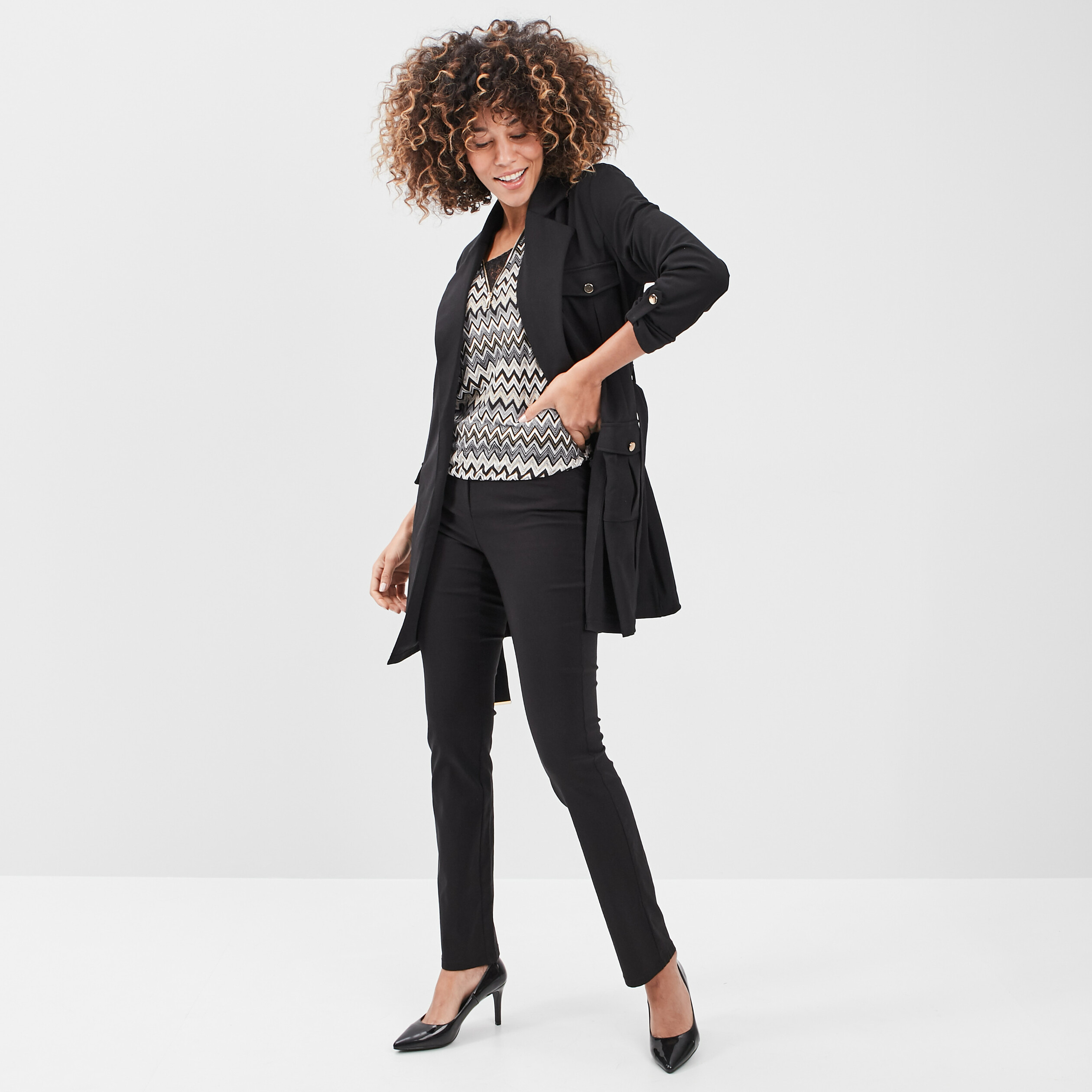 Pantalon droit stretch noir femme | La Halle
