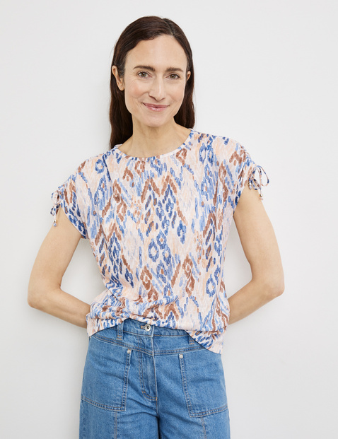 Gemustertes Kurzarmshirt mit Raffung