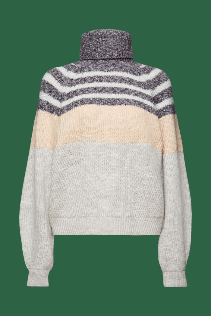 Gestreifter Rippstrickpullover mit Rollkragen