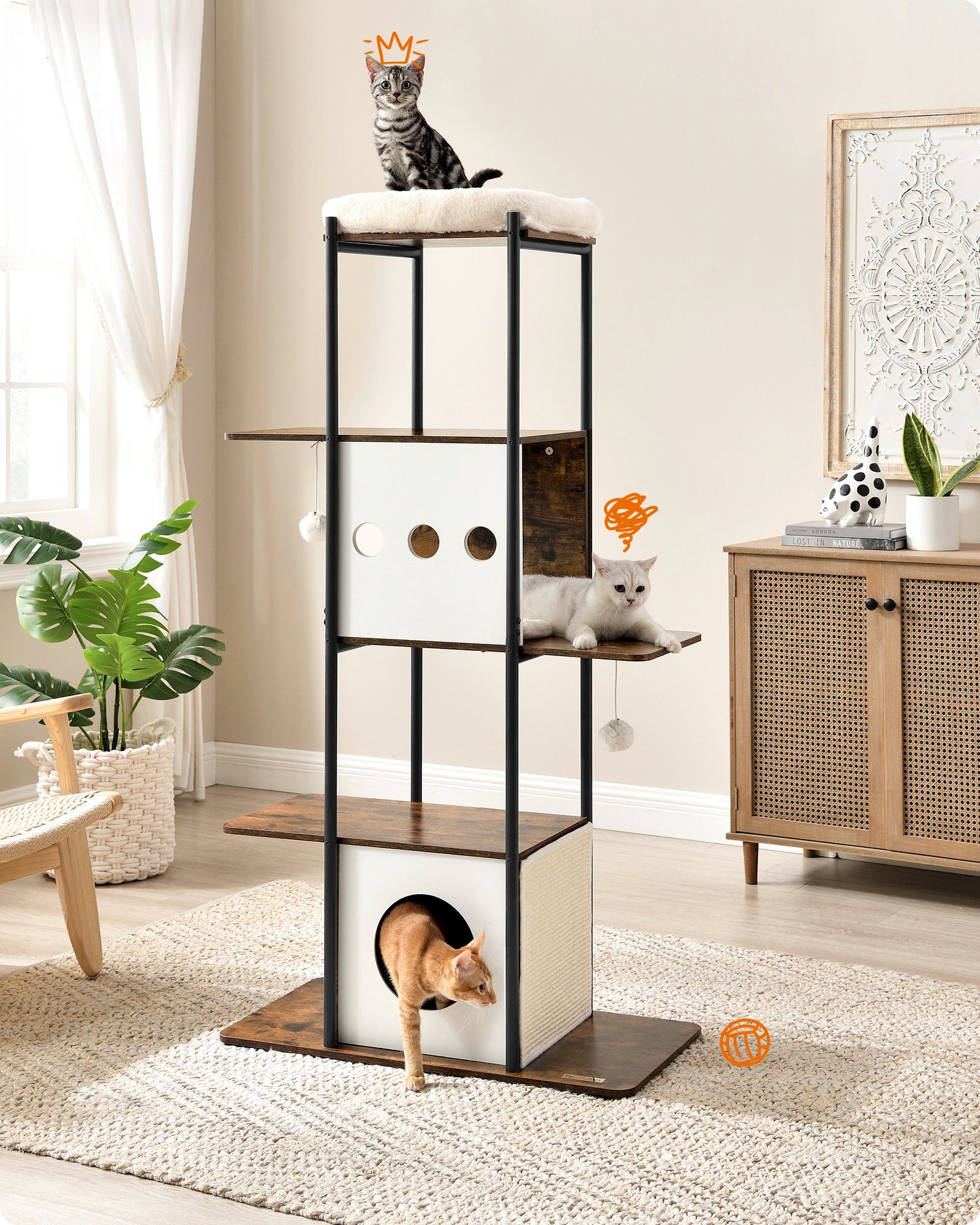 FEANDREA Kratzbaum, große Plattform Katzenturm mit Kratzmatte modern