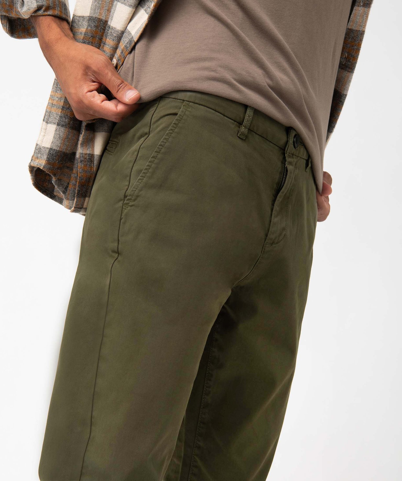 Pantalon chino en coton stretch homme kaki | GEMO