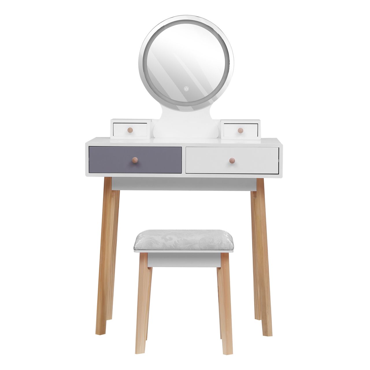 Happy Home Happy Home Schminktisch mit LED Spiegel, 4 Schubladen und Hocker HDT02-WEI weiß