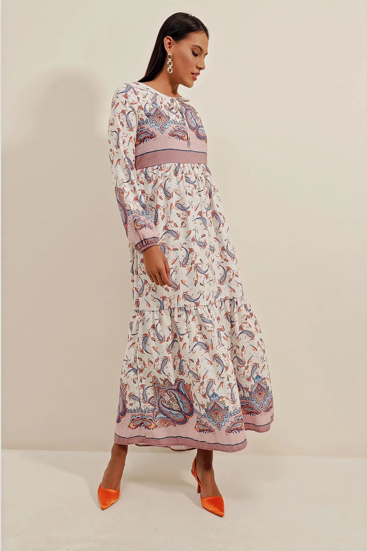 Bigdart  1947 Gemustertes langes Leinenkleid – A. Lila