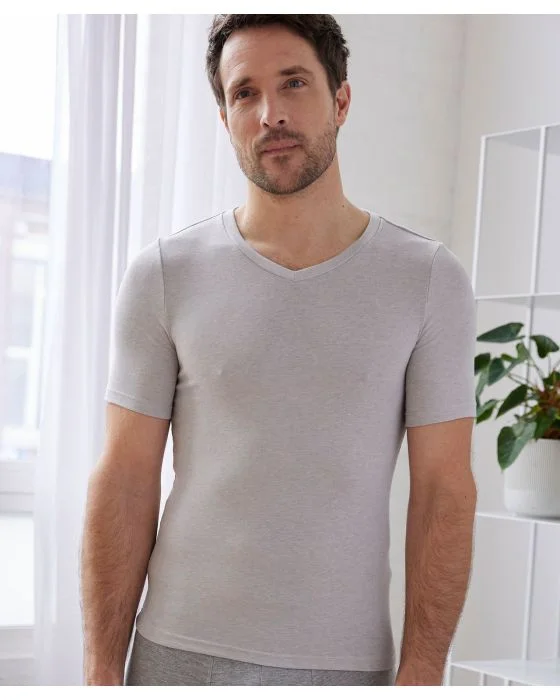 T-shirt col V fine côte Thermolactyl Sensitive, manches courtes